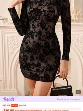 SHEIN Black Floral Velvet Mesh Mini Dress